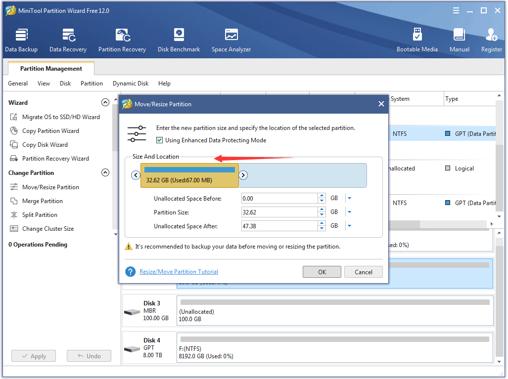 modify the original partition on the disk