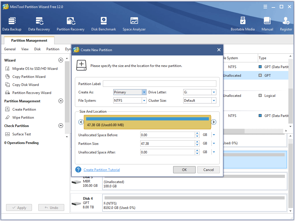 customize the partition you will create