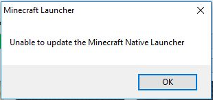 unable to update the Minecraft native launcher