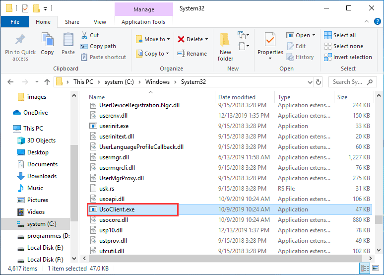 check the location of the genuine UsoClient.exe file