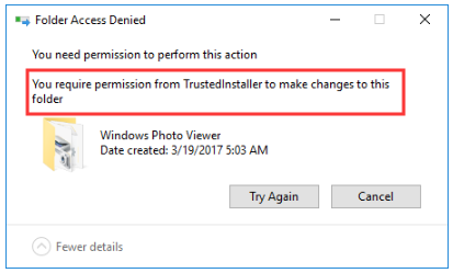  you require permission from TrustedInstaller Windows 10