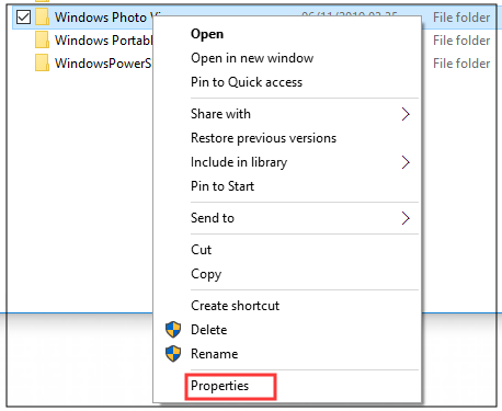 click on the Properties of the folder that you want to change