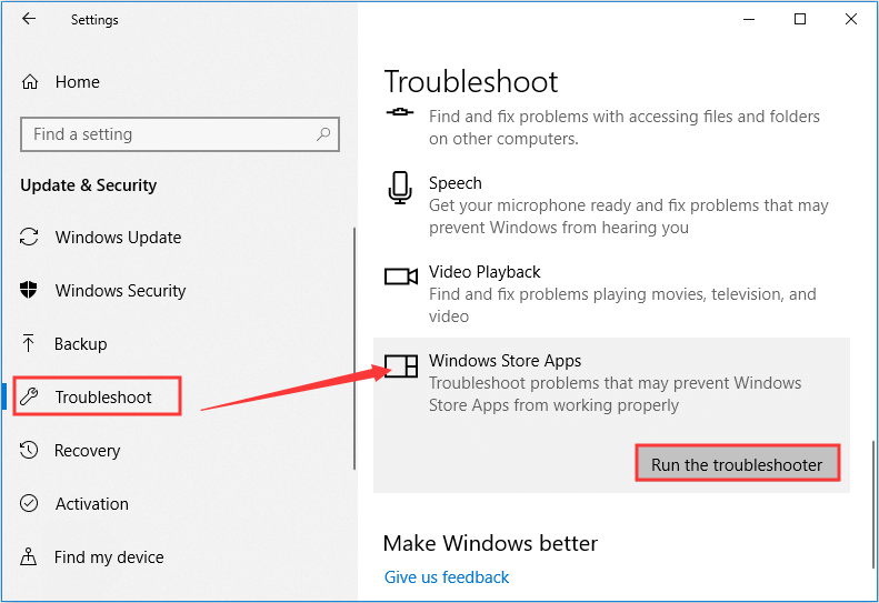 run Windows Store Apps troubleshooter
