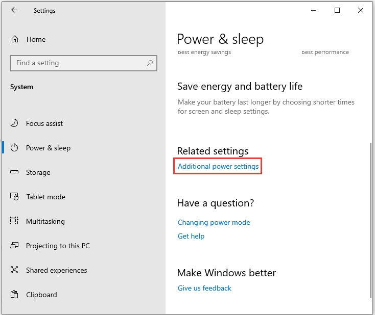 click Additional power settings