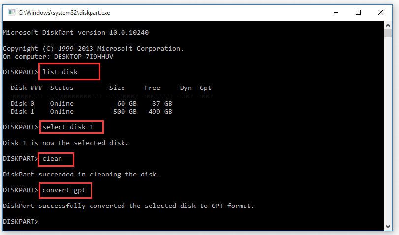 convert a drive to GPT using diskpart