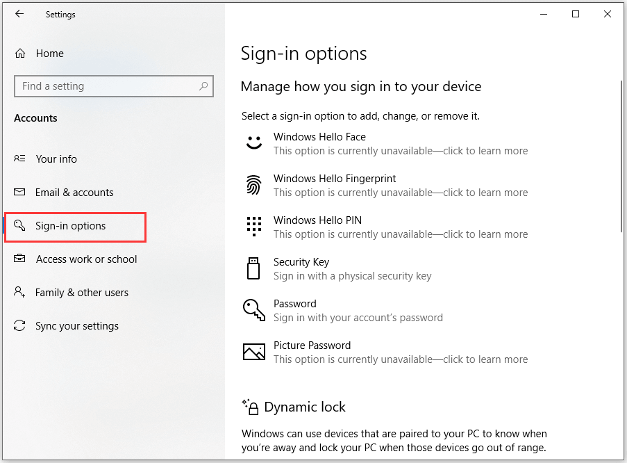 navigate to Sign-in options