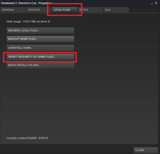 click on the Verify Integrity of Game Files option
