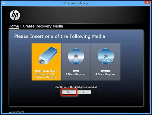 choose to create recovery media on the usb flash drive