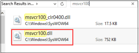 search the msvcr100.dll file in File Explorer