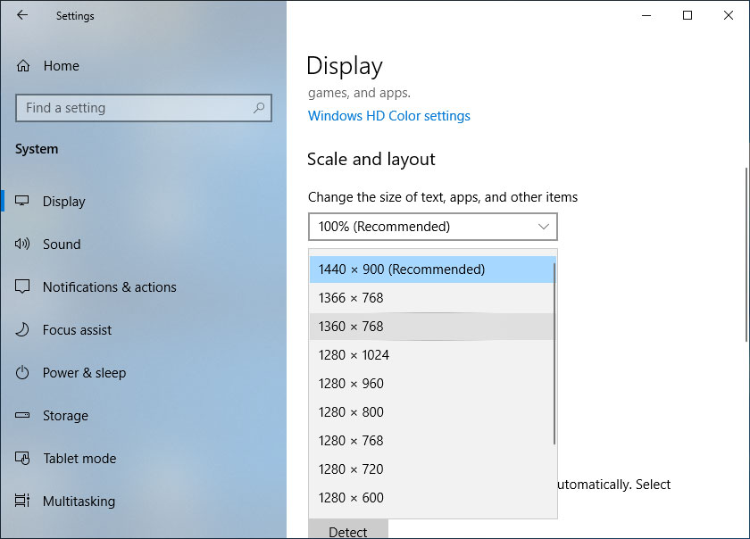 reset display resolution