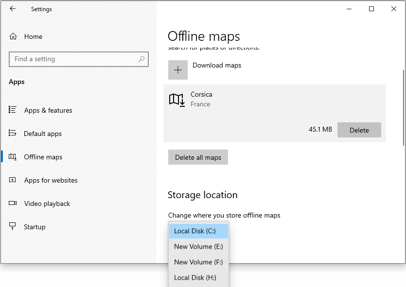 change storage location or delete the map