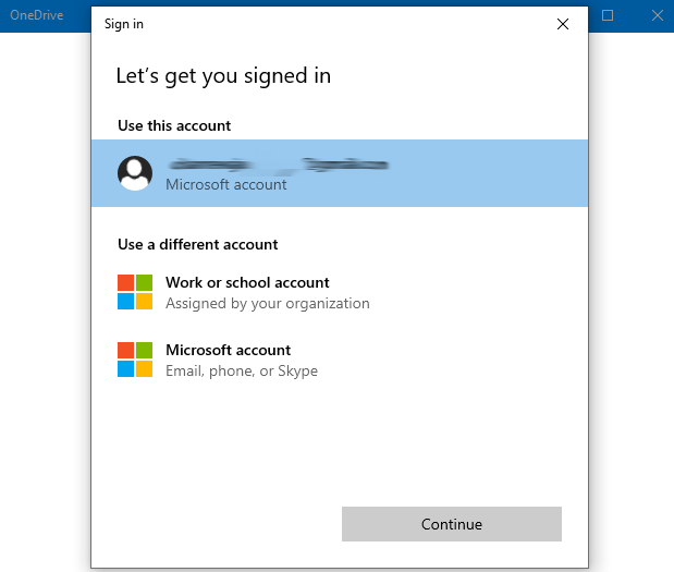 sign in One Drive account