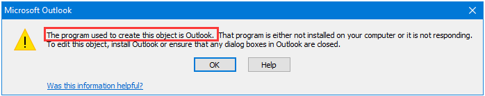 the program used to create this object is Outlook