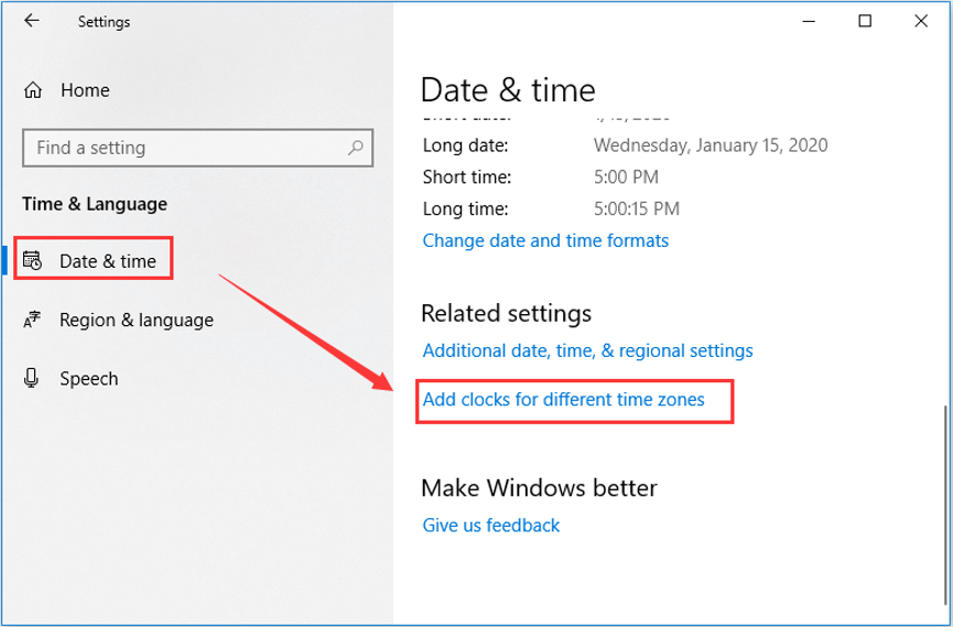 go to Data & time settings