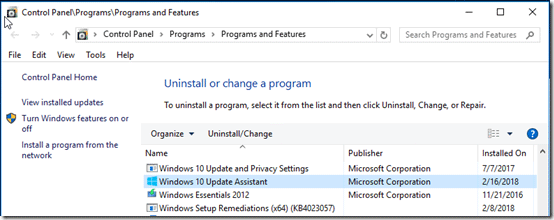 uninstall Windows 10 Update Assistant