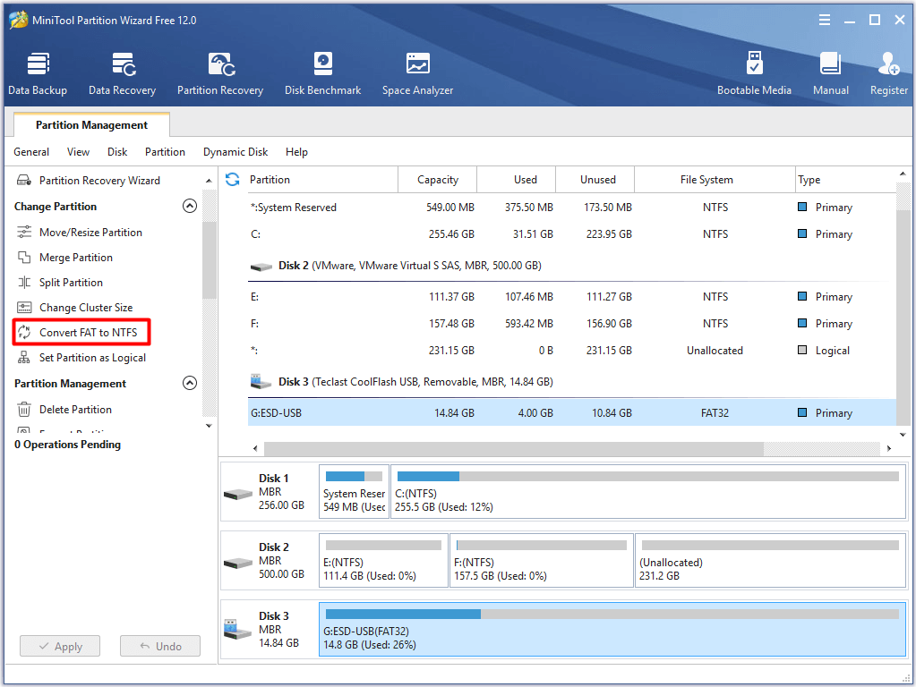 choose Convert FAT to NTFS in the action panel