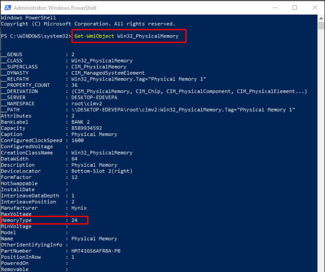 check memory type with PowerShell