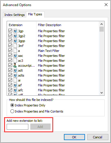 add or remove File Types