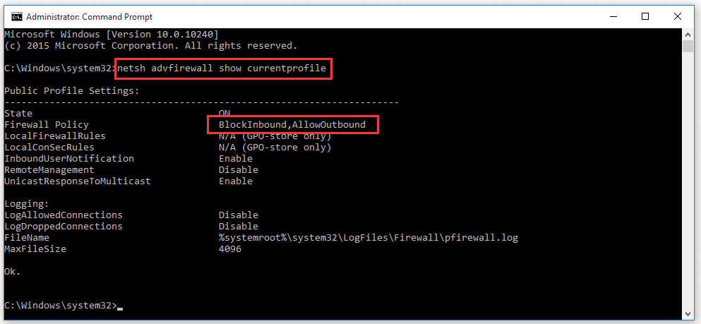 run netsh advfirewall show currentprofile