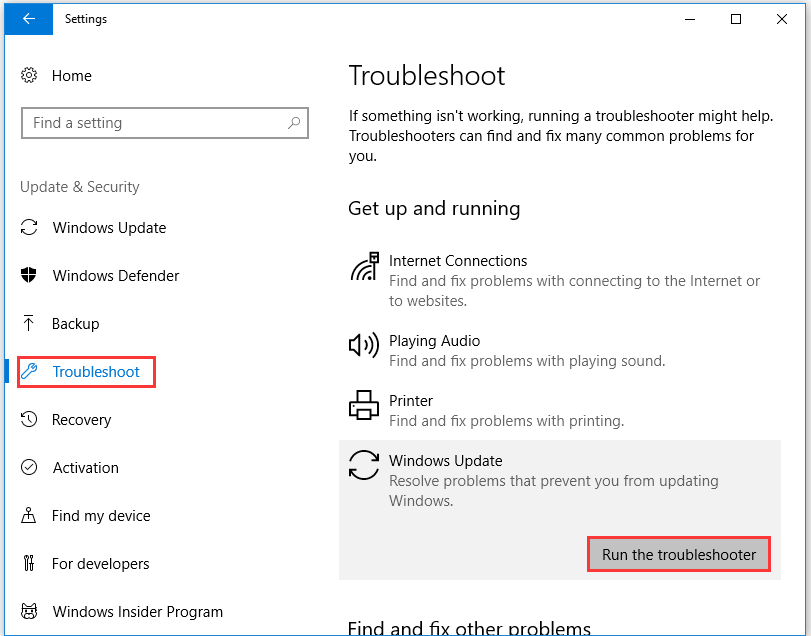 click on troubleshoot and then select Run as troubleshooter