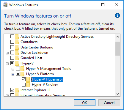 turn on Hyper-V feature