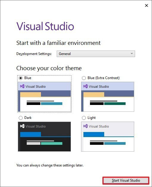 click the Start Visual Studio button