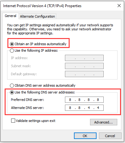 change to Google Public DNS server