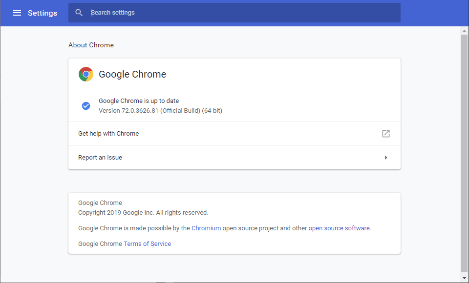 update to the latest version of Google Chrome
