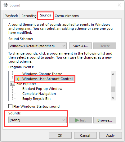 disable Windows User Account Control sound