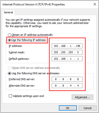 assign static IP and DNS addresses to your computer