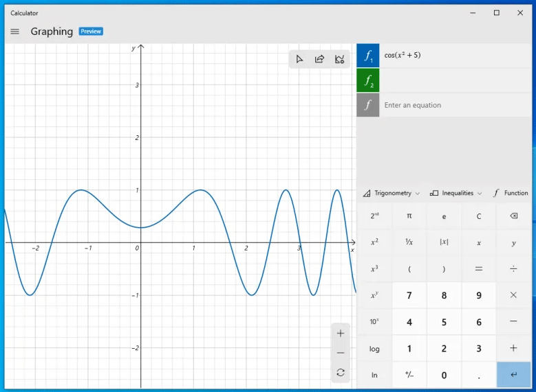 enter an equation in the Windows 10 Graphing mode
