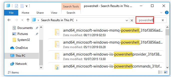 type PowerShell in the address bar