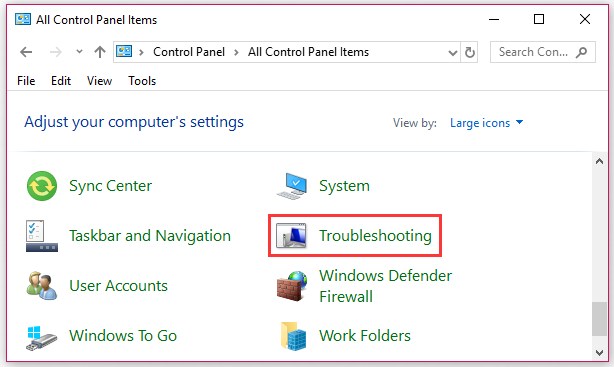 click on Troubleshooting