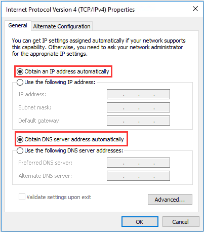 choose to obtain IP and DNS server address automatically