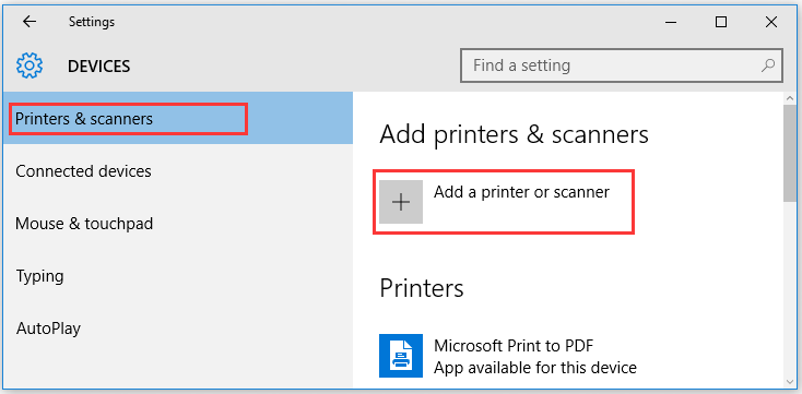 click on Add a printer or scanner
