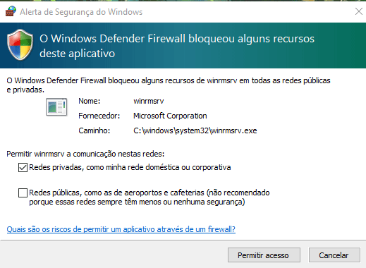 Windows defender blocks winrmsrv.exe