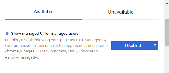 set Show managed UI for managed users to disable