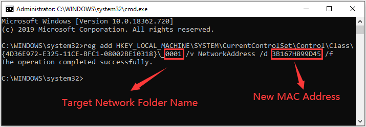 change MAC address in Command Prompt