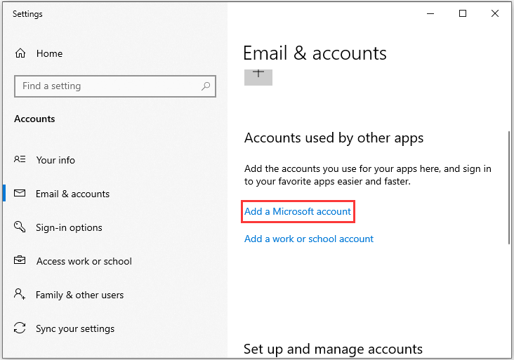 click Add a Microsoft account