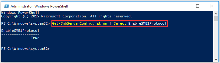 SMB1 is enabled in PowerShell