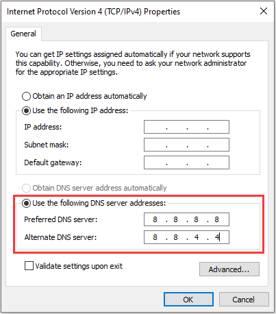 change DNS server addresses