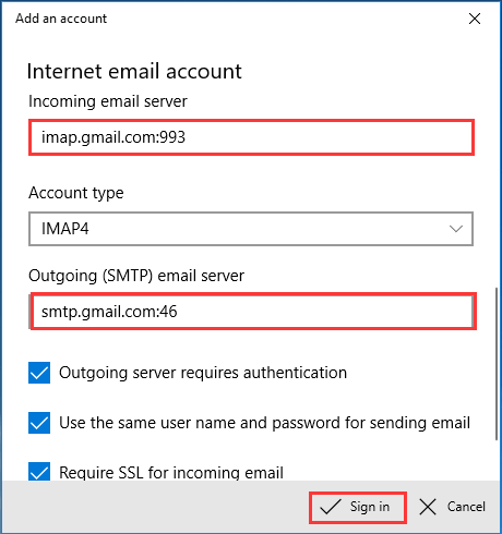 fill the account information