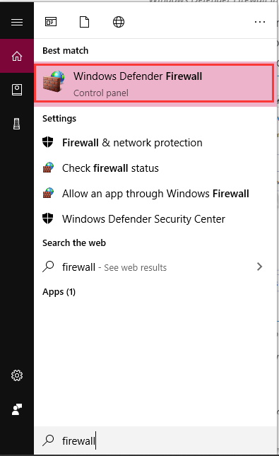 select Windows Defender Firewall