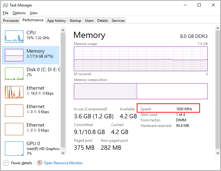 check RAM speed in Task Manager