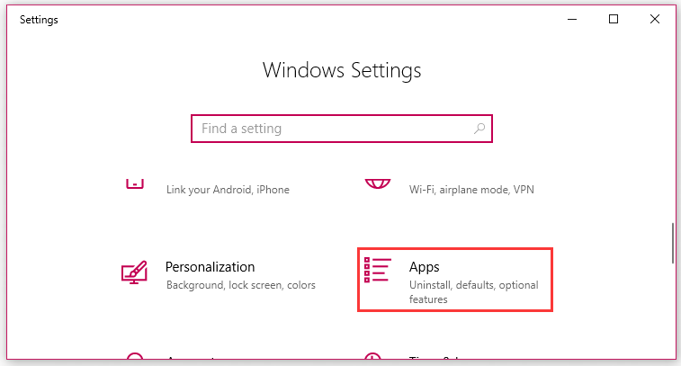 click on Apps in the Settings window