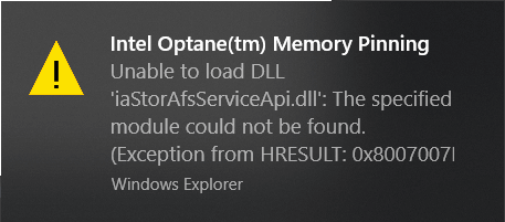 Intel Optane Memory Pinning unable to load DLL