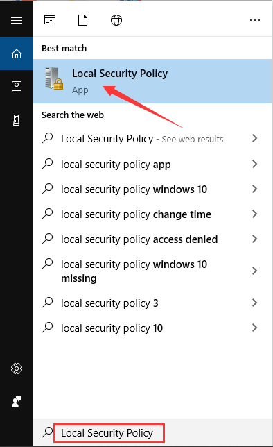 open Local Security Policy using Search