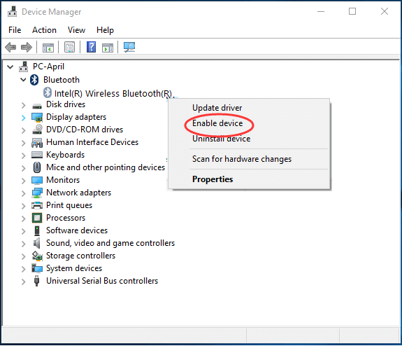 enable Bluetooth driver
