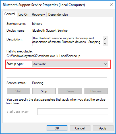 enable Bluetooth service