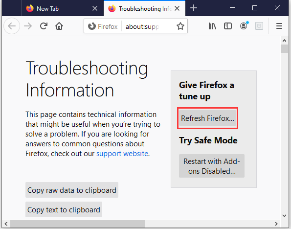 click Refresh Firefox